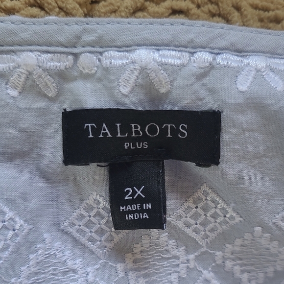 Talbots Blue & White Cotton Embroidered Peasant Top - Size 2X - Picture 7 of 8